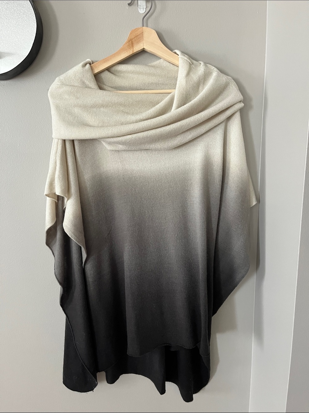 Ombré Knit Poncho in Cream to Black